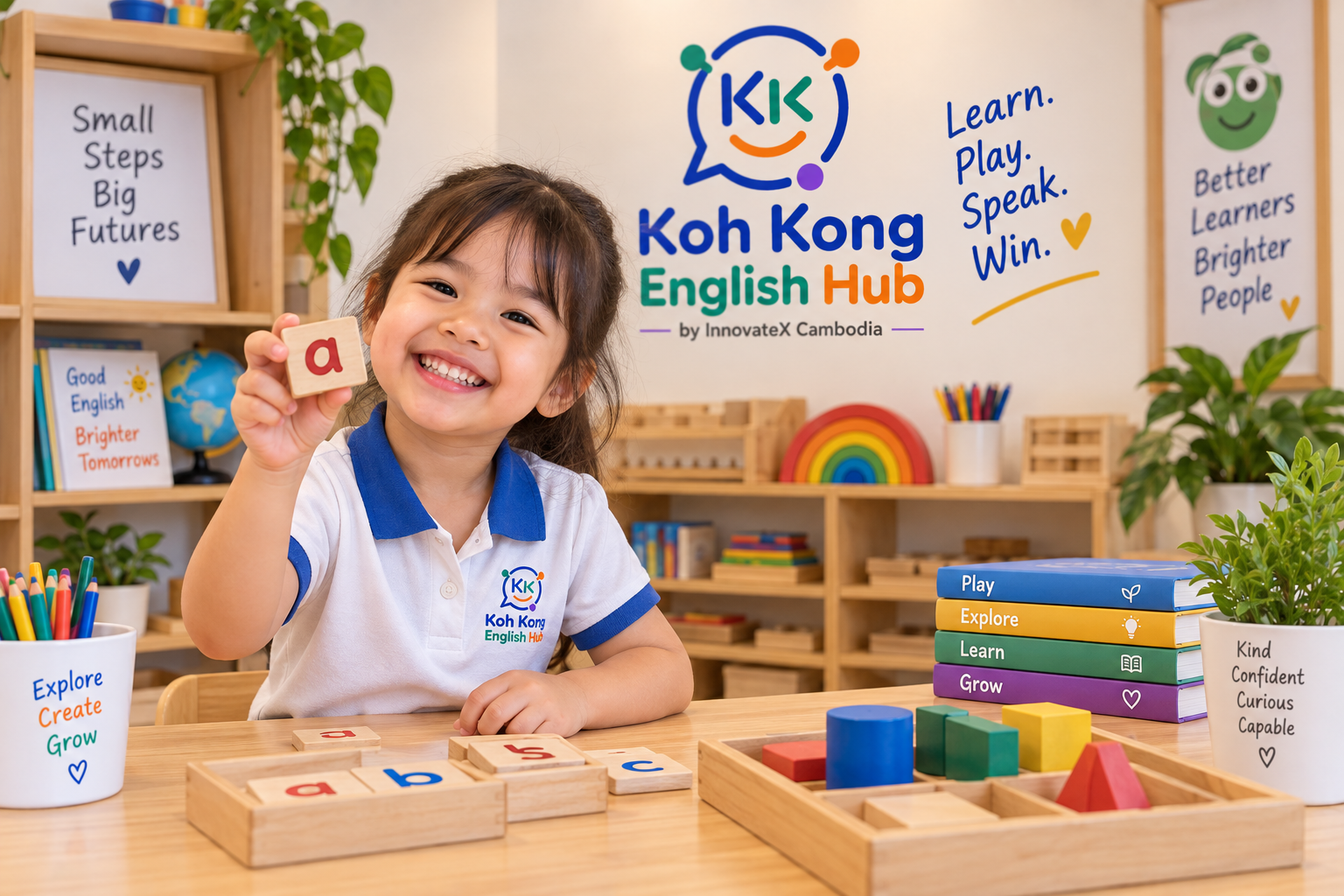 Young learner enjoying Montessori-inspired English learning at Koh Kong English Hub